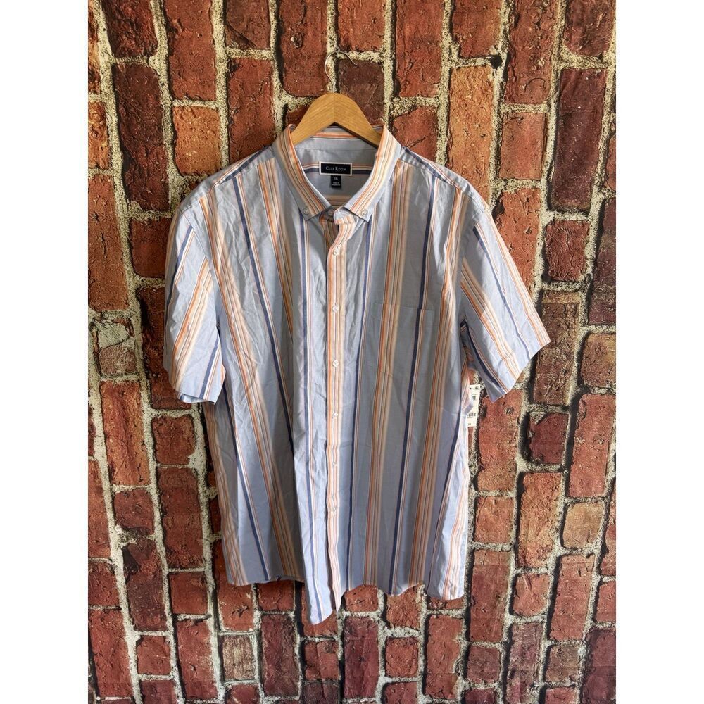 Club Room Mens Blue Striped Short Sleeve Button Up Shirt Size 2XL NWT